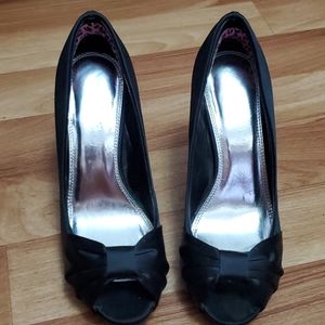 Black satin heels